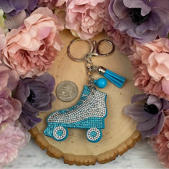 Blue Rhinestone Roller Skate and Tassel Keychain - Picture 9 of 10